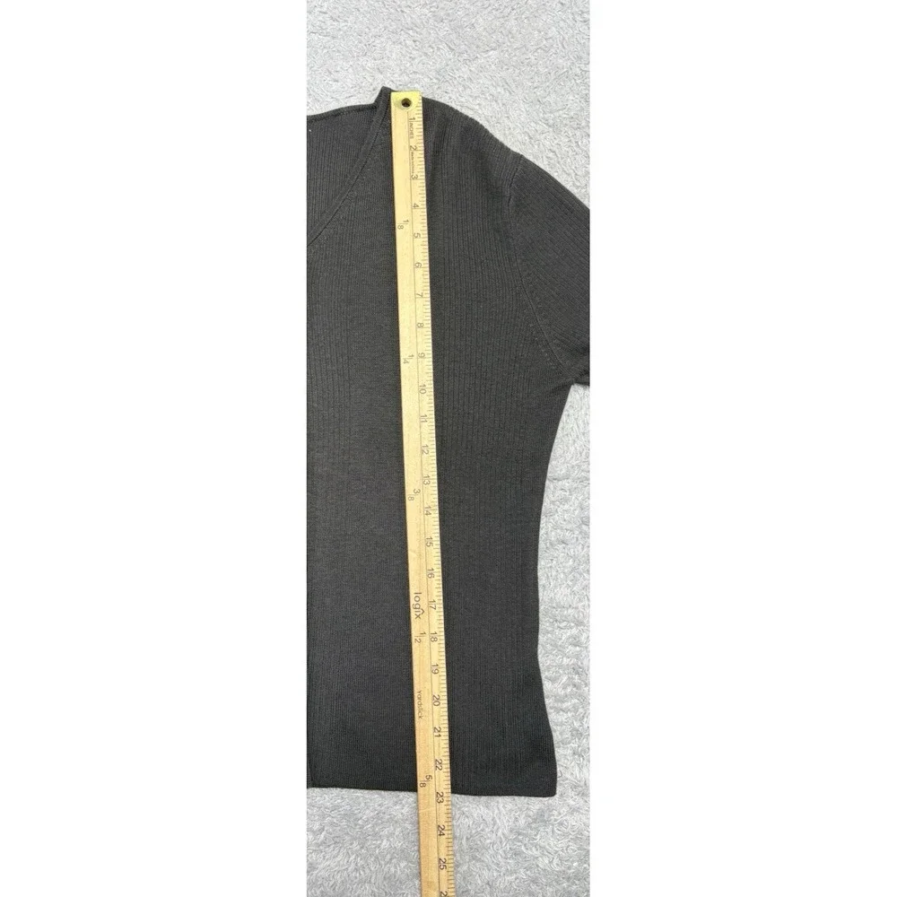 LOULOU Womens M Black Cardigan Sweater V Neck Ribbed Button Front Cotton Rayon